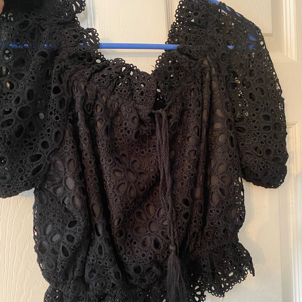 Blue blush off the shoulder black top size small